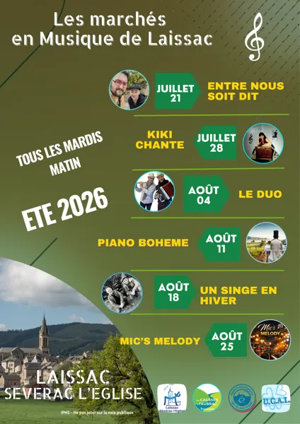 Marché du mardi matin à Laissac : animation musicale avec Mic's Melody