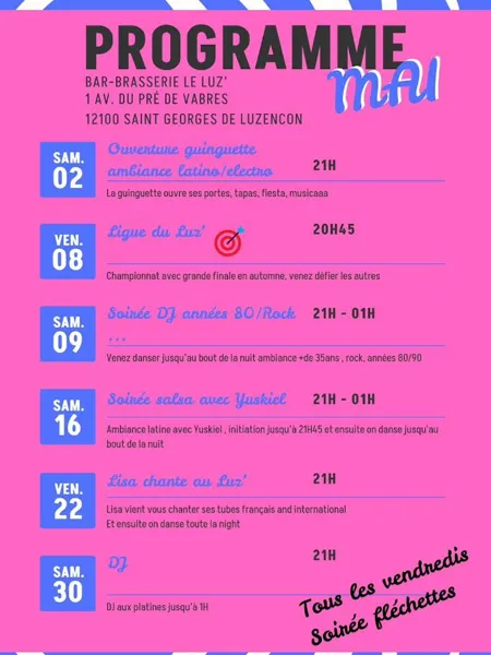 Programme mai - Bar-Brasserie le Luz
