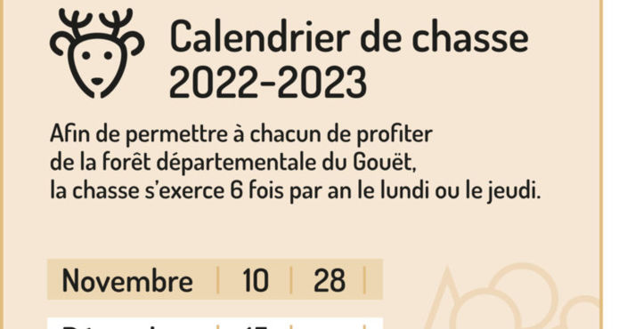 Calendrier 2022-2023 Chasse Foret du Gouët