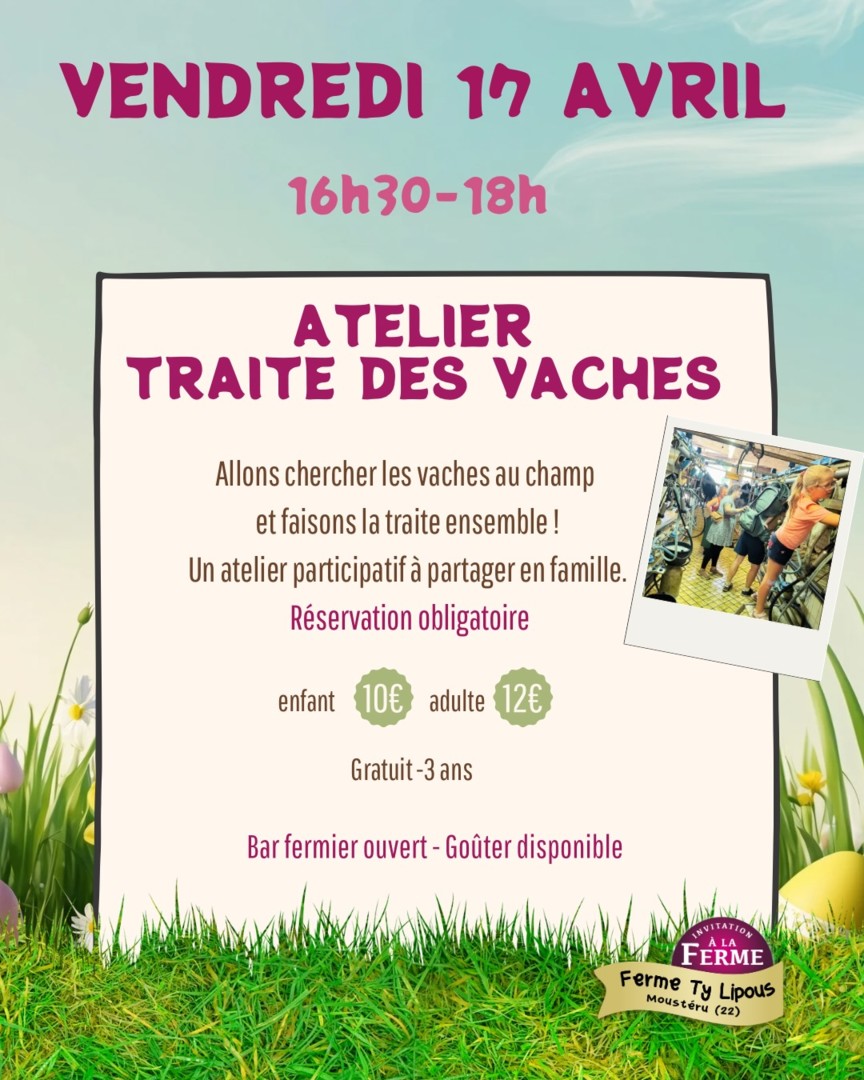 Atelier traite des vaches à Ty Lipous