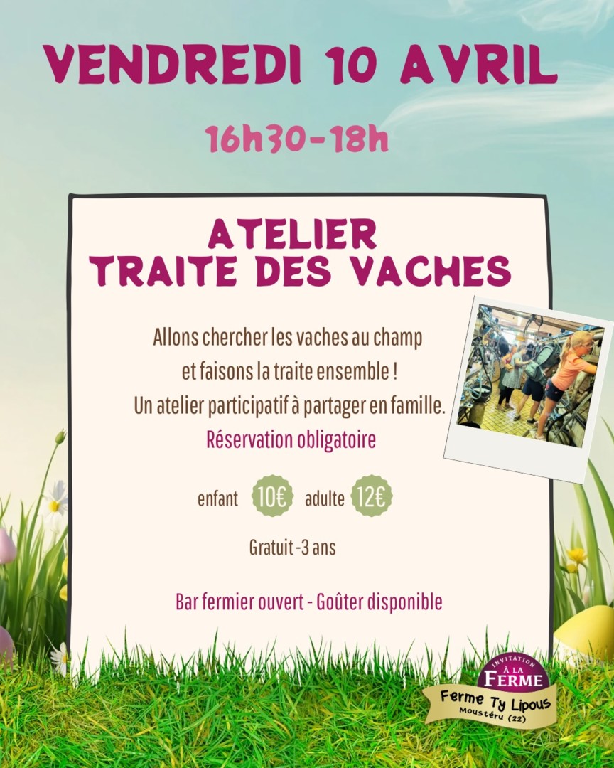 Atelier traite des vaches à Ty Lipous