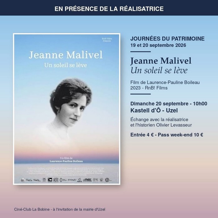 Journées de patrimoine - Projection Jeanne Malivel, un soleil se lève - 20 septembre 2026 - Uzel