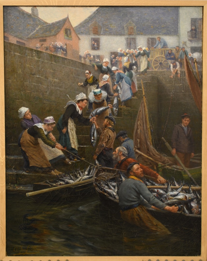 le débarquement du thon à Concarneau, tableau d'Alfred Marie Guillou, collections musée d'art et d'histoire de Saint-Brieuc.
