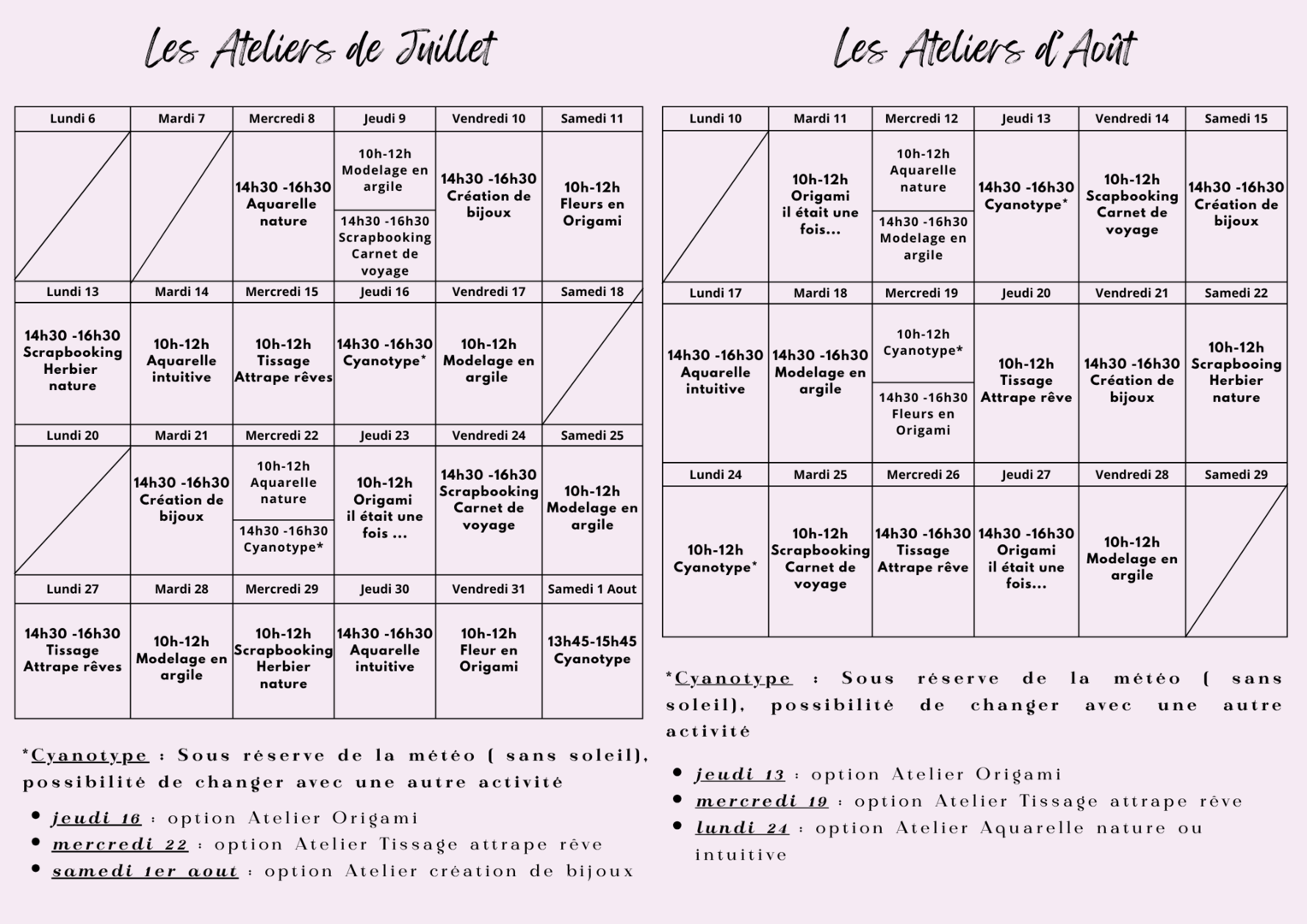 Flyers atelier créatifs