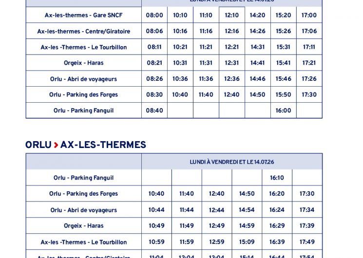 Lio autocar - navette Ax-les-Thermes > Orlu en été_Ax-les-Thermes » /><span class=