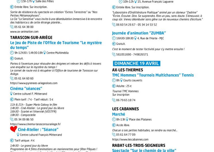 Programme des animations et des activités des Pyrénées Ariégeoises_Ax-les-Thermes