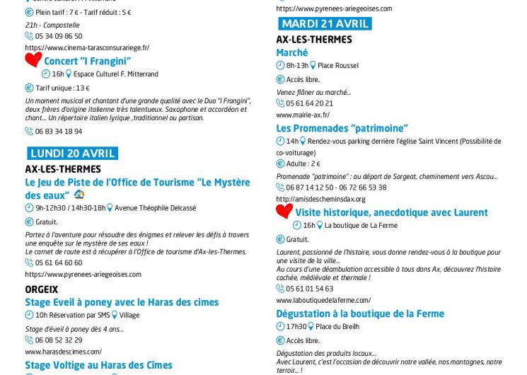 Programme des animations et des activités des Pyrénées Ariégeoises_Ax-les-Thermes