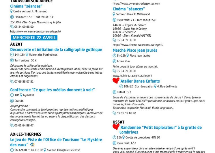 Programme des animations et des activités des Pyrénées Ariégeoises_Ax-les-Thermes