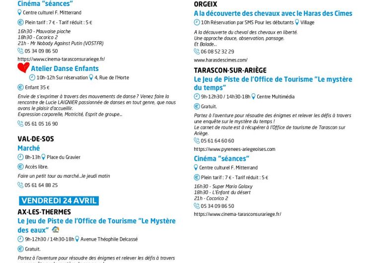 Programme des animations et des activités des Pyrénées Ariégeoises_Ax-les-Thermes