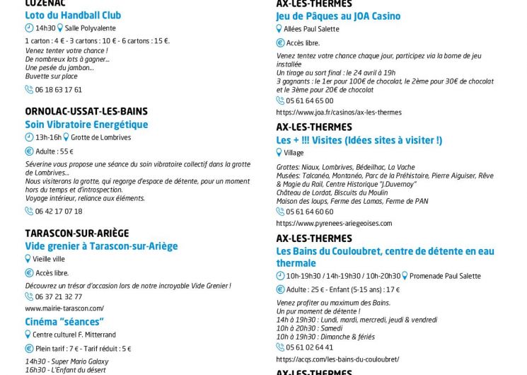 Programme des animations et des activités des Pyrénées Ariégeoises_Ax-les-Thermes
