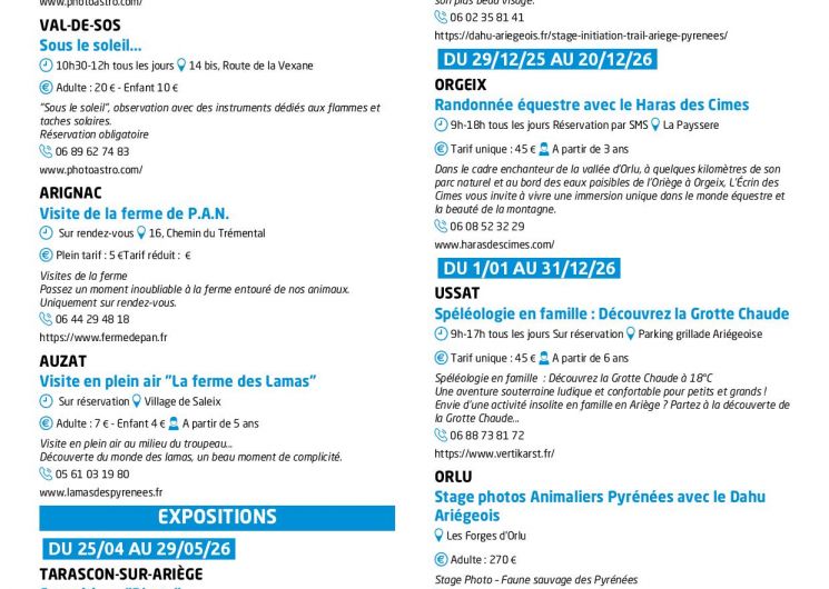 Programme des animations et des activités des Pyrénées Ariégeoises_Ax-les-Thermes