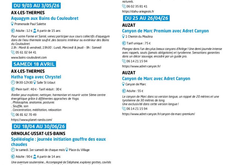 Programme des animations et des activités des Pyrénées Ariégeoises_Ax-les-Thermes