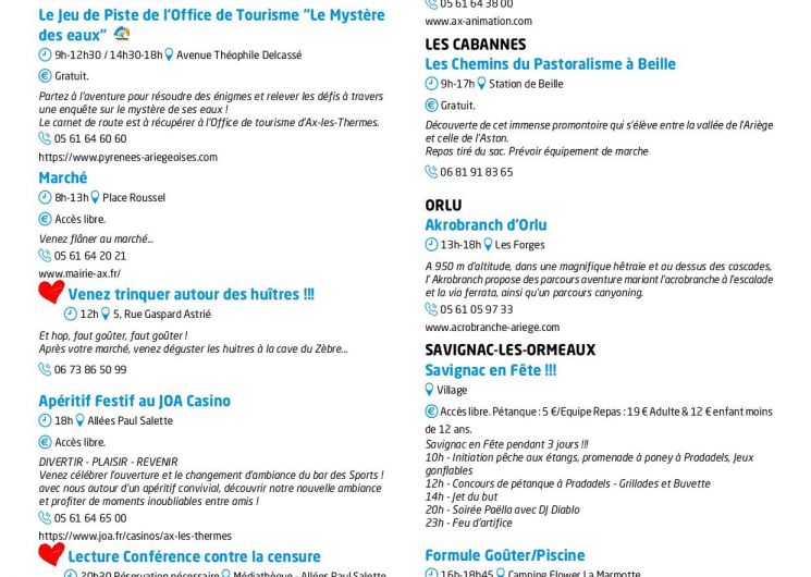 Programme des animations et des activités des Pyrénées Ariégeoises_Ax-les-Thermes