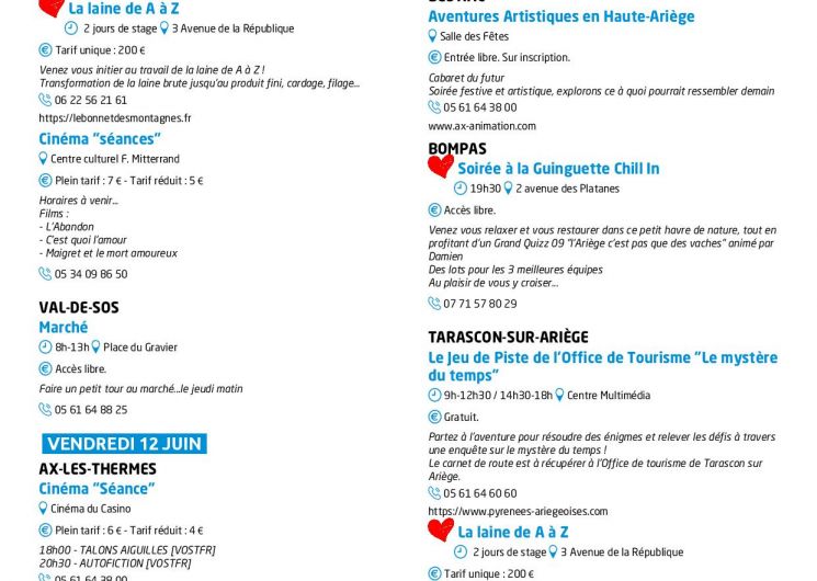 Programme des animations et des activités des Pyrénées Ariégeoises_Ax-les-Thermes