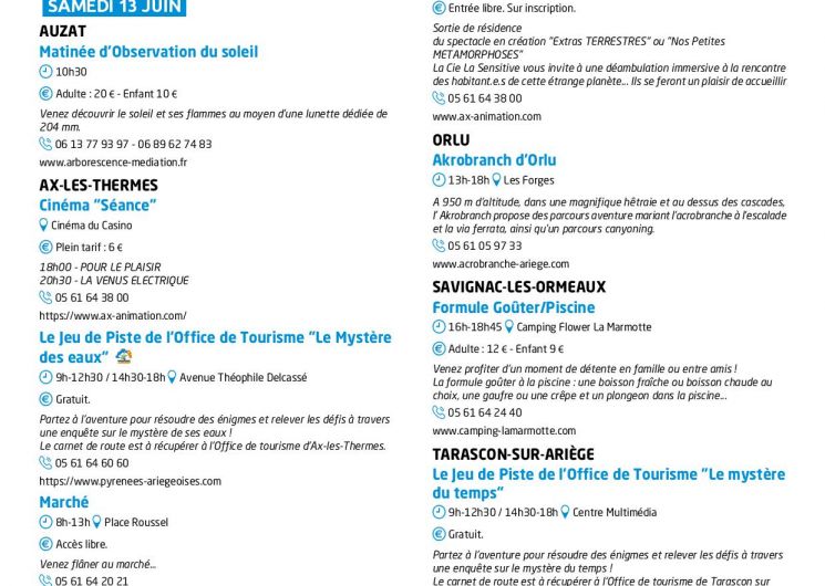 Programme des animations et des activités des Pyrénées Ariégeoises_Ax-les-Thermes