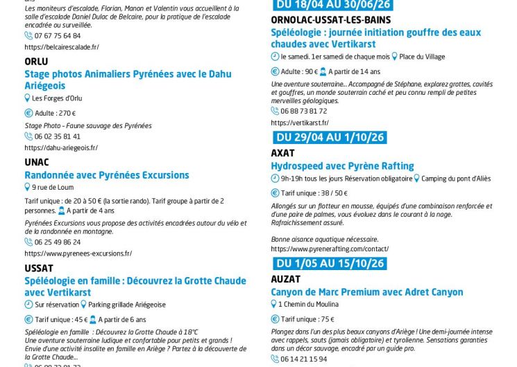 Programme des animations et des activités des Pyrénées Ariégeoises_Ax-les-Thermes