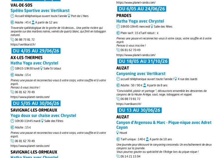 Programme des animations et des activités des Pyrénées Ariégeoises_Ax-les-Thermes