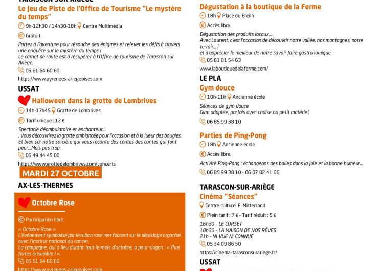 Programme des animations et des activités des Pyrénées Ariégeoises_Ax-les-Thermes