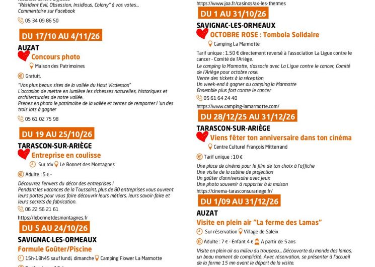 Programme des animations et des activités des Pyrénées Ariégeoises_Ax-les-Thermes