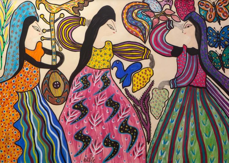 Baya, Danse des foulards, 1975. Gouache et aquarelle sur papier