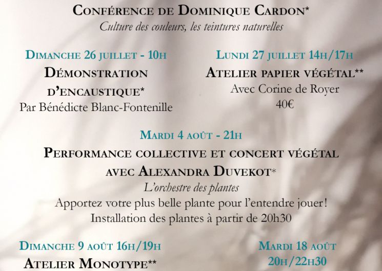 Programme des événements au cours de l'exposition 