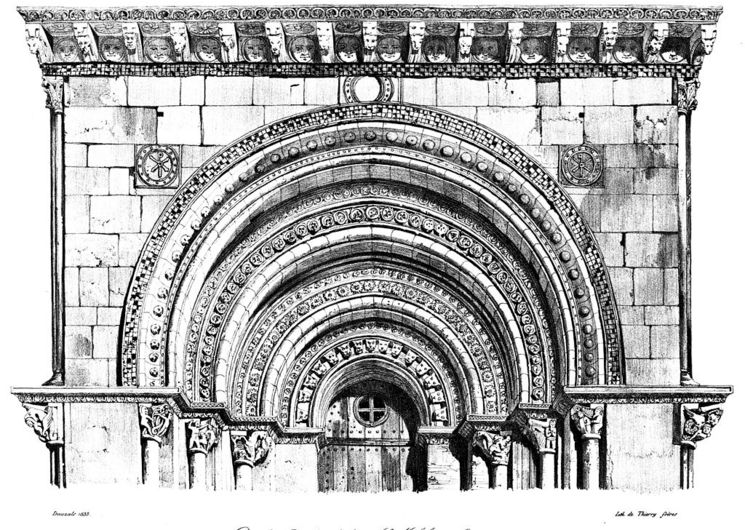 Lithographie du portail de Saint Michel de Lescure d'Albigeois