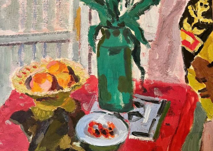 Jules Cavaillès (1901-1977), Nature morte au vase vert, huile sur toile, 1946