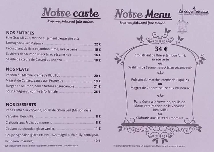 Menu été 2026