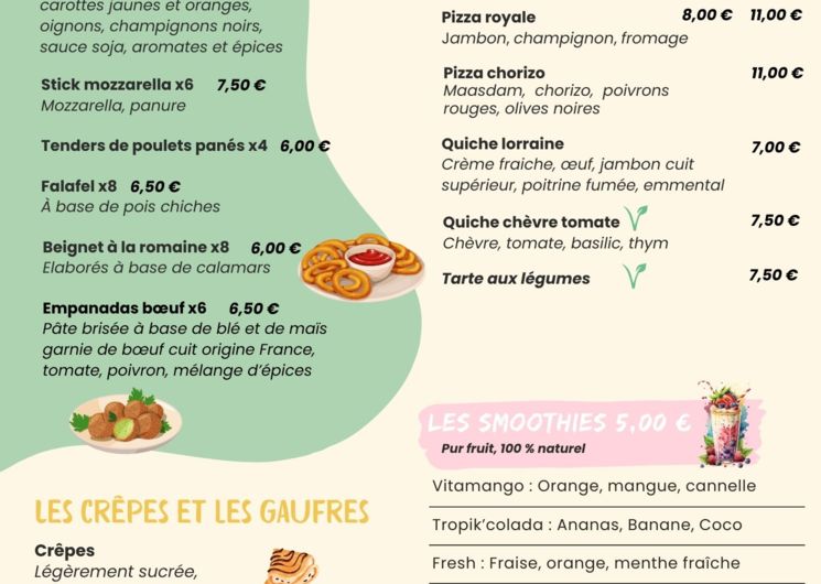 Carte du snack de la Maison des Loups 