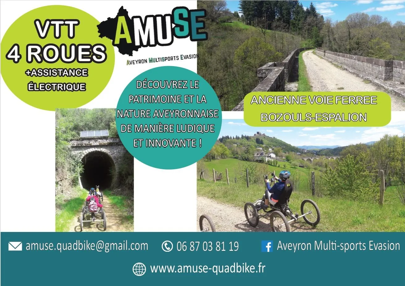 Randonnée accompagnée en VTT électrique à 4 roues (quadbike) sur l'ancienne voie ferrée Bozouls-Espalion 