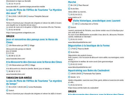 Programme des animations et des activités des Pyrénées Ariégeoises 