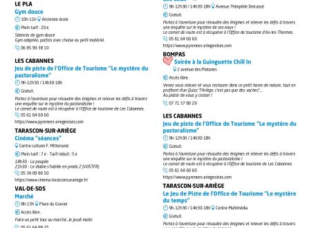 Programme des animations et des activités des Pyrénées Ariégeoises 