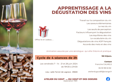 Initiation à la dégustation des vins - Lagrave Du 7 au 28 juin 2024