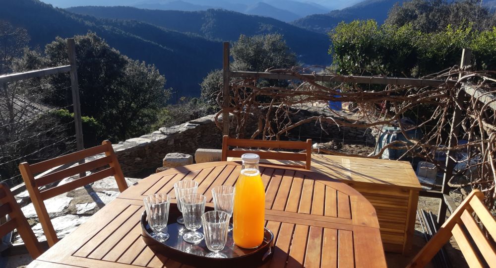 Vue imprenable depuis la terrasse sur le Mont Lozère