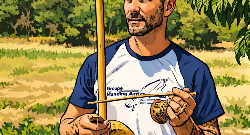 Portrait Nativo avec un des instruments principal de la Capoeira : Le Berimbau