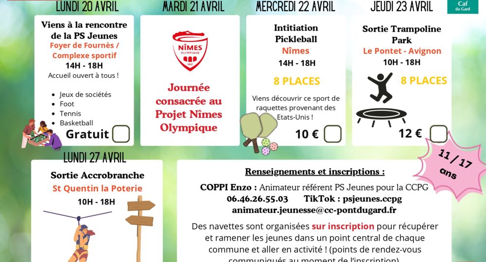 Programme Vacances Avril PS Jeunes