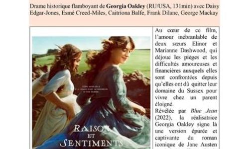 S&eacute;ance de cin&eacute;ma: projection de Raison et sentiment deGeorgia Oakley
