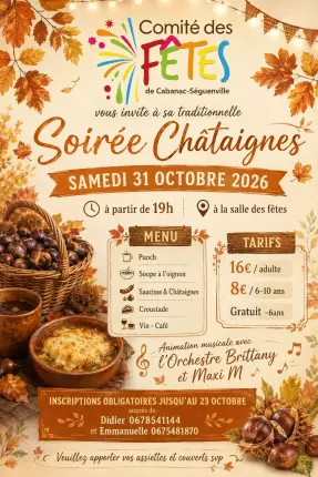 31.10.2026 - Soirée Châtaignes - Cabanac, CABANAC-SEGUENVILLE