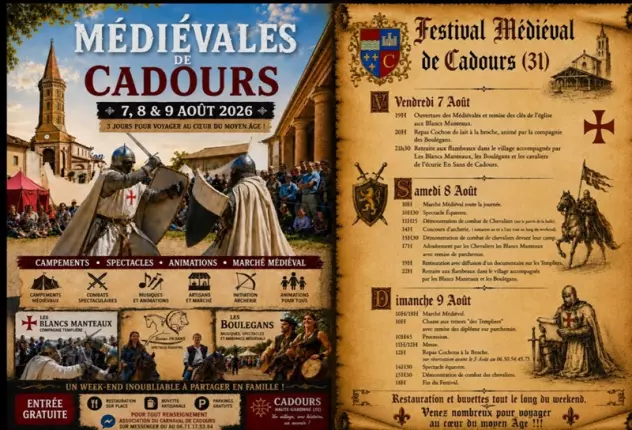 7,8,9 aout 2026_festival-médiéval cadours - programme, CADOURS
