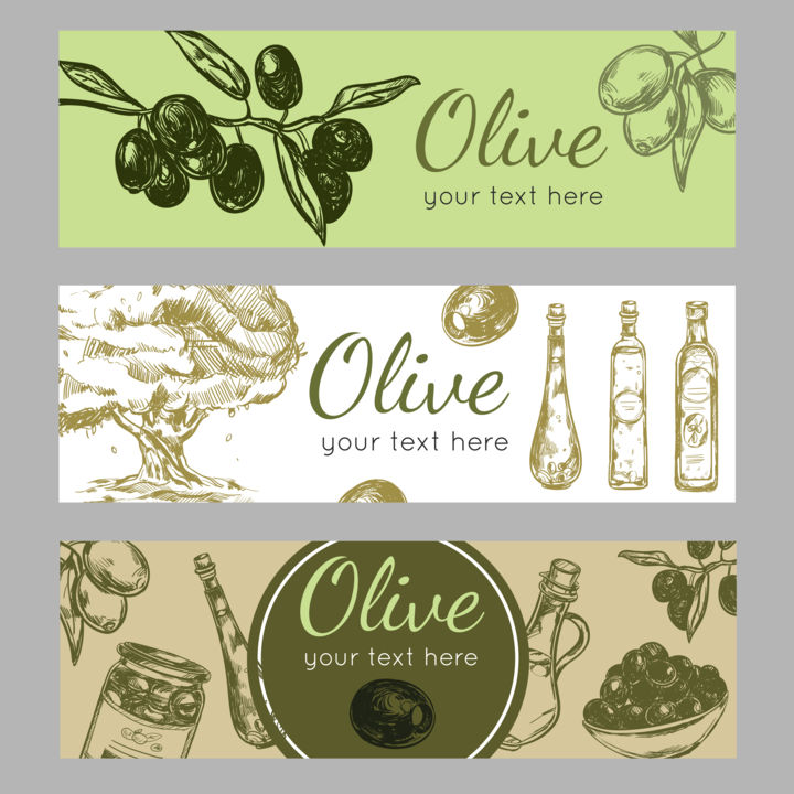 Hand Drawn Olive Oil Banner Set