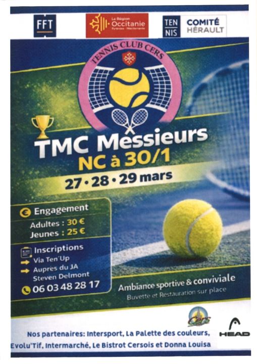 Tournoi de Tennis TMC Messieurs (NC à 30/1) - Tennis Club de Cers_Cers_1