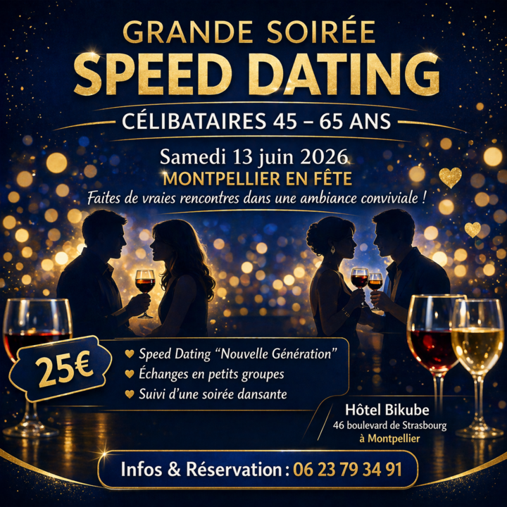 Flyer soirée speed dating MONTPELLIER EN FETE 13 juin - format CARRE