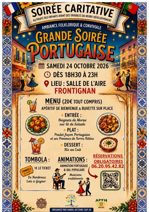Grande Soirée Portugaise caritative Handi-Actions Cap34 Salle de l'Aire Frontignan 24 octobre 2026