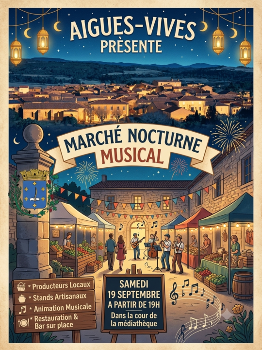 Marche nocturne Aigues vives - 190926 - Affiche IA
