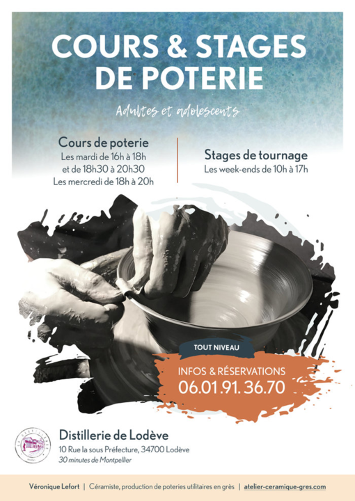 Stage et cours de poterie et céramique pour adultes dans l'Herault.