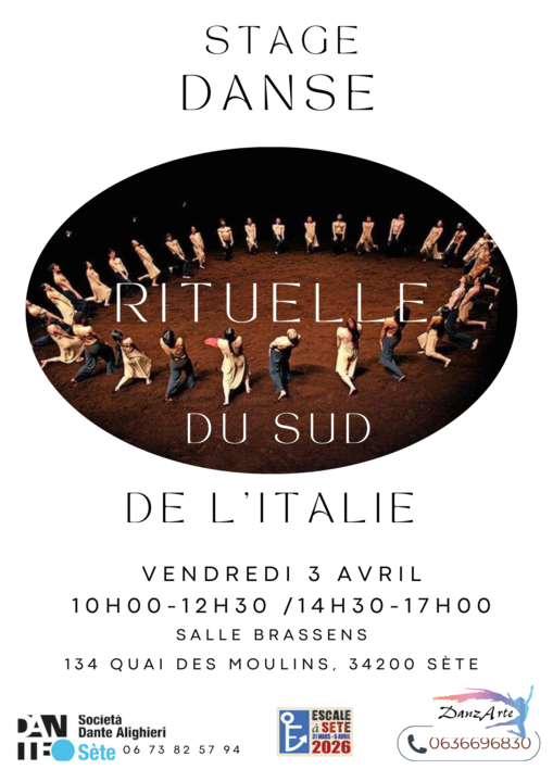 STAGES DE TARENTELLE (DANSES RITUELLES DU SUD DE L'ITALIE) DANS LE CADRE D'ESCALE À SÈTE 2026