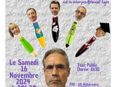 SOIRÉE THÉÂTRE - UN STYLO DANS LA TÊTE Le 16 nov 2024