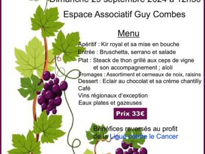 REPAS DES VENDANGES - VALRAS-PLAGE Le 29 sept 2024