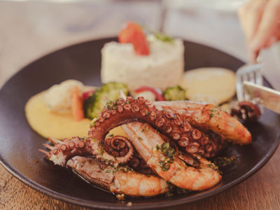 Duo de Gambas et tentacules de Poulpe