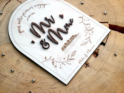 Pancarte en bois pour décoration de mariage - Panneau voyage de noces